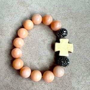 Pink Beaded Bracelet with Cross Accent